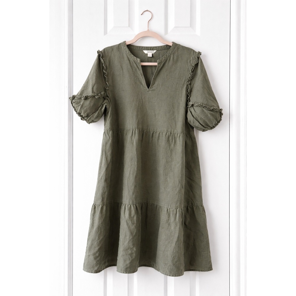 Good Threads Olive Green Tiered‎ Ruffle Sleeve Babydoll V Neck Tunic Dress XL